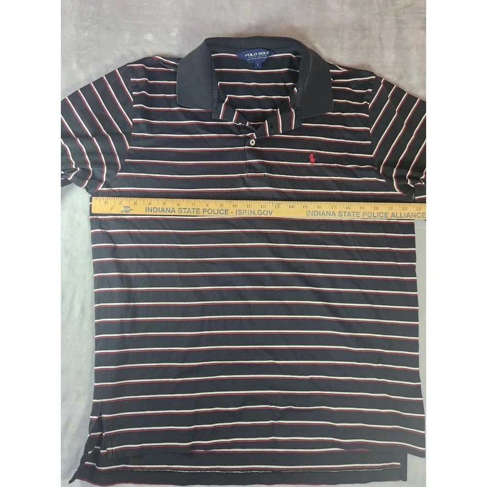 Polo Golf Ralph Lauren Polo Shirt Mens Size L Blac White Red Stripes Pima Cotton